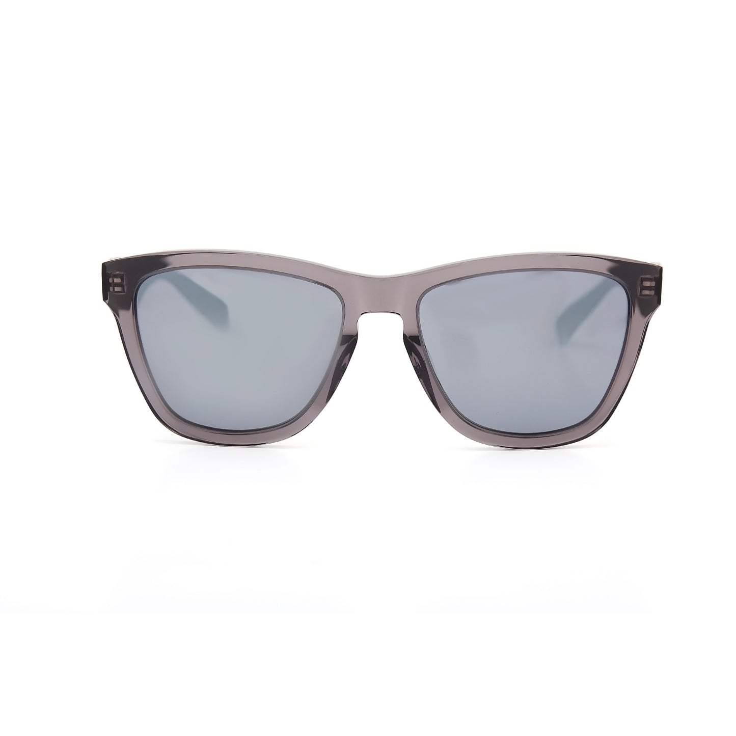 Parabolica Silverstone carbon fiber sunglasses, translucent black with mirrored polarized lenses, front.